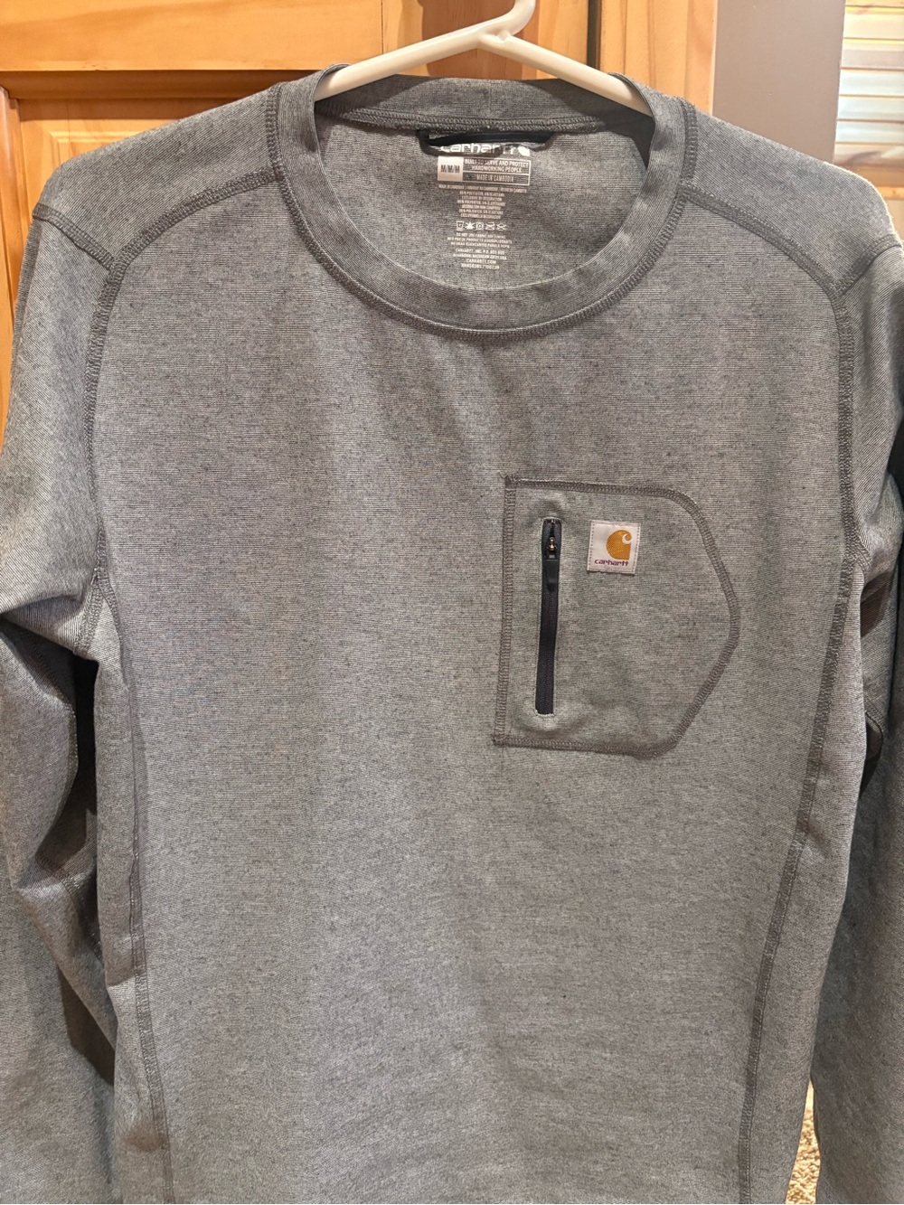 Carhartt Men’s Gray Crewneck Sweatshirt with Zip Chest Pocket